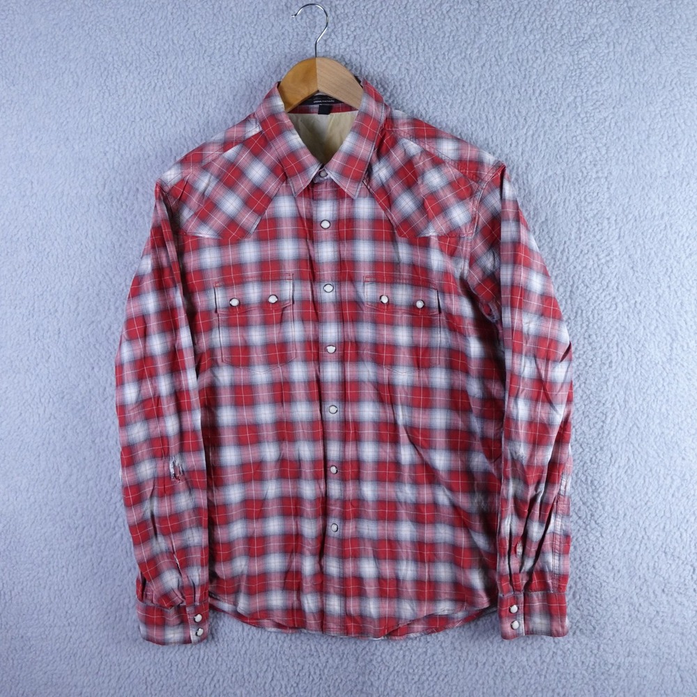 Barbour Steve McQueen Red Plaid Pearl Snap Western Shirt Mens Medium L-UK